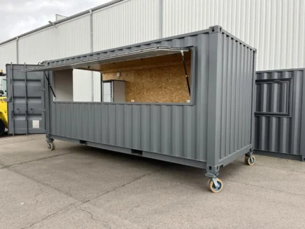 Container Bar 6 m Grigio Antracite su Ruote — Completamente Attrezzato con Acqua, Elettricità e Frigorifero - immagine 1