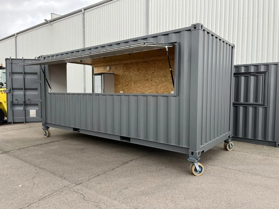 Container Bar 6 m Grigio Antracite su Ruote — Completamente Attrezzato con Acqua, Elettricità e Frigorifero - immagine 1