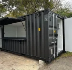 Container Bar Personalizzato 20 Piedi Nero/Antracite — Marquesina Gas, Interno Sandwich, Resina, Su Ruote - immagine 3