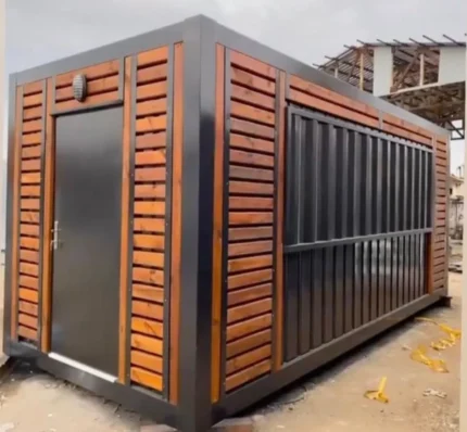 Container Caffetteria 6 m Antracite e Legno — Interni Arancione, Finestre a Ribalta, LED Encastrati - immagine 2