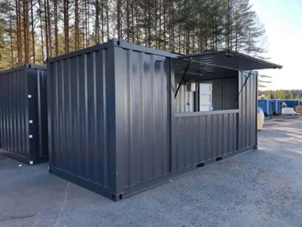 Container Chiosco 20 Piedi Grigio Antracite — Sportello Vendita a Gas, Interni Bianchi, Impianto Elettrico - immagine 1