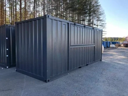 Container Chiosco 20 Piedi Grigio Antracite — Sportello Vendita a Gas, Interni Bianchi, Impianto Elettrico - immagine 2