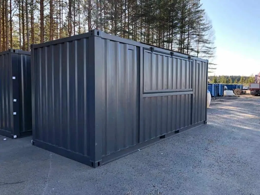 Container Chiosco 20 Piedi Grigio Antracite — Sportello Vendita a Gas, Interni Bianchi, Impianto Elettrico - immagine 2