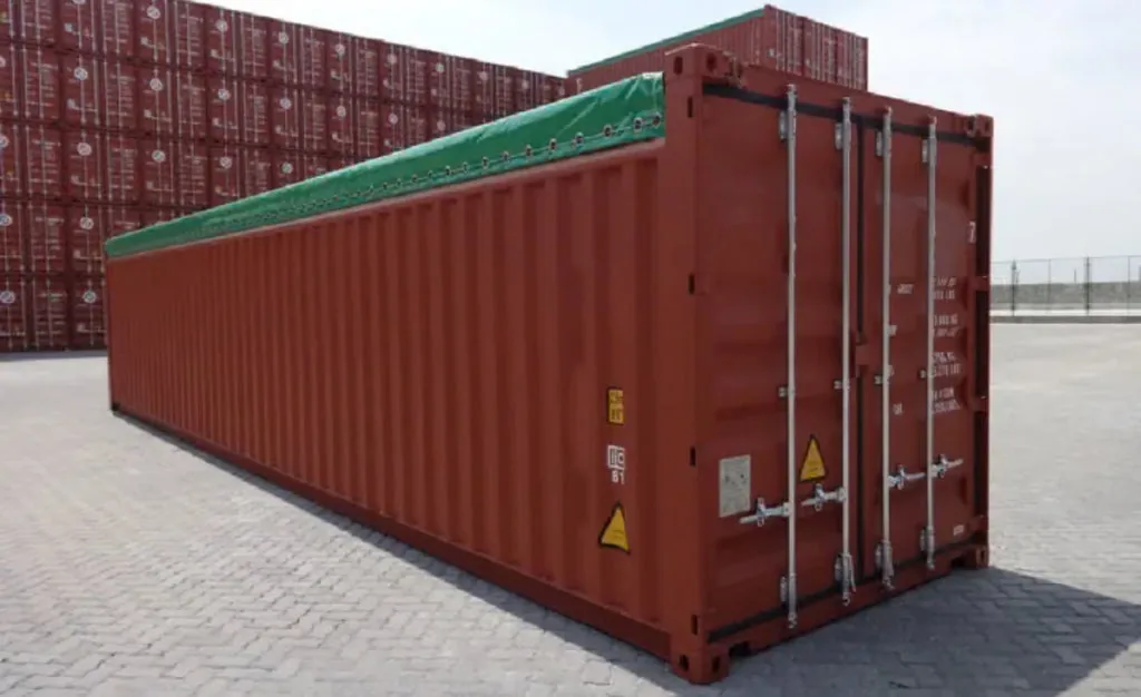 Container Marittimo 45 Piedi Open Top Nuovo – Rosso Corten, Bâche Verde - immagine 1