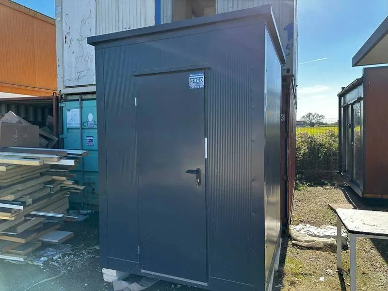 Container Sanitario WC + Doccia + Urinale — Cabina Doccia Vetro Nero — 1,86 × 1,45 m - immagine 1