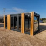 Container Ufficio 240 x 600 — Struttura Antracite con Rivestimento in Legno di Pino - immagine 1