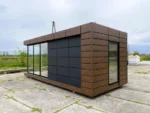 Container Ufficio 7 x 3 m — Pannelli Noce Scuro e Grigio con Vetrate a Tutta Altezza - immagine 3