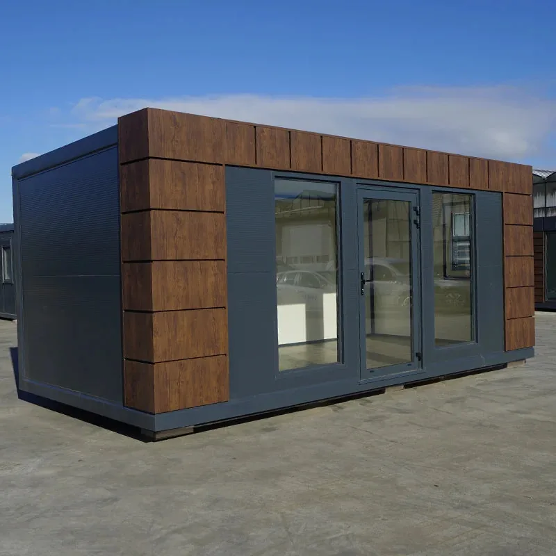 Container Ufficio Modello Helsinki 6 x 3 m — Pannelli Imitazione Legno Noce e Antracite con Vetrate Antracite - immagine 1