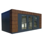 Container Ufficio Modello Helsinki 6 x 3 m — Pannelli Imitazione Legno Noce e Antracite con Vetrate Antracite - immagine 2