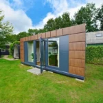 Container Ufficio Modello Helsinki 6 x 3 m — Pannelli Imitazione Legno Noce e Antracite con Vetrate Antracite - immagine 8