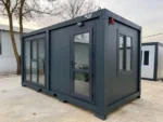 Container Ufficio Wolf Tiny Modello Black Diamond 2,4 x 5,0 m — Grigio Antracite con Vetrate e Porta Battente - immagine 1