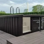 Piscina container 20 piedi marrone scuro con scala interna, bâche e locale tecnico - immagine 1
