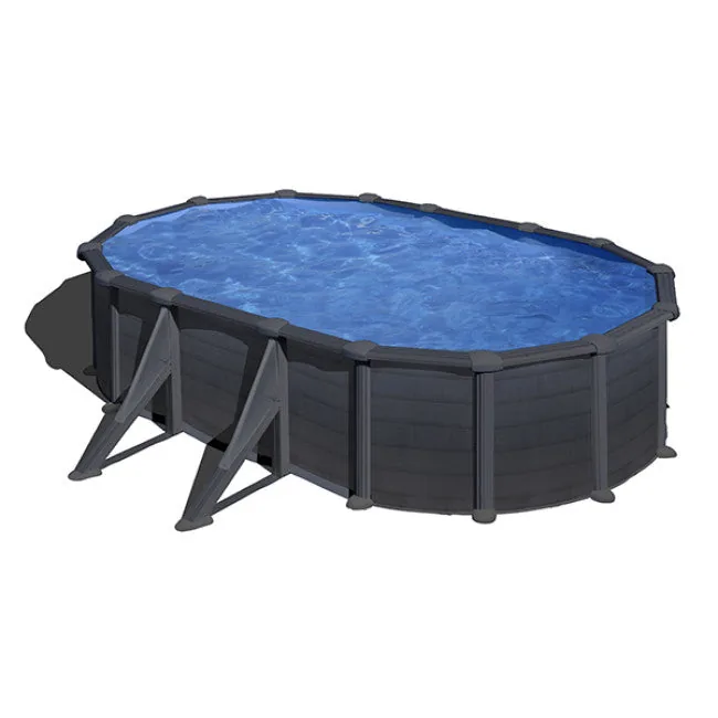 Piscina fuori terra acciaio ovale GRE Granada effetto grafite con filtro sabbia e scala, 5,00–7,30 m - immagine 1