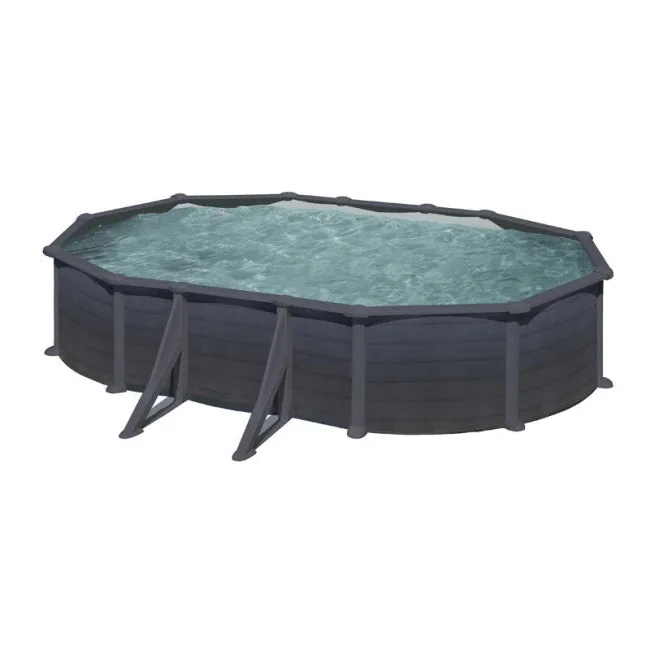 Piscina fuori terra acciaio ovale GRE Granada effetto grafite con filtro sabbia e scala, 5,00–7,30 m - immagine 2
