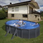 Piscina fuori terra acciaio ovale GRE Granada effetto grafite con filtro sabbia e scala, 5,00–7,30 m - immagine 3