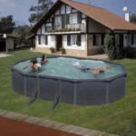 Piscina fuori terra acciaio ovale GRE Granada effetto grafite con filtro sabbia e scala, 5,00–7,30 m - immagine 4