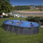 Piscina fuori terra acciaio ovale GRE Granada effetto grafite con filtro sabbia e scala, 5,00–7,30 m - immagine 6