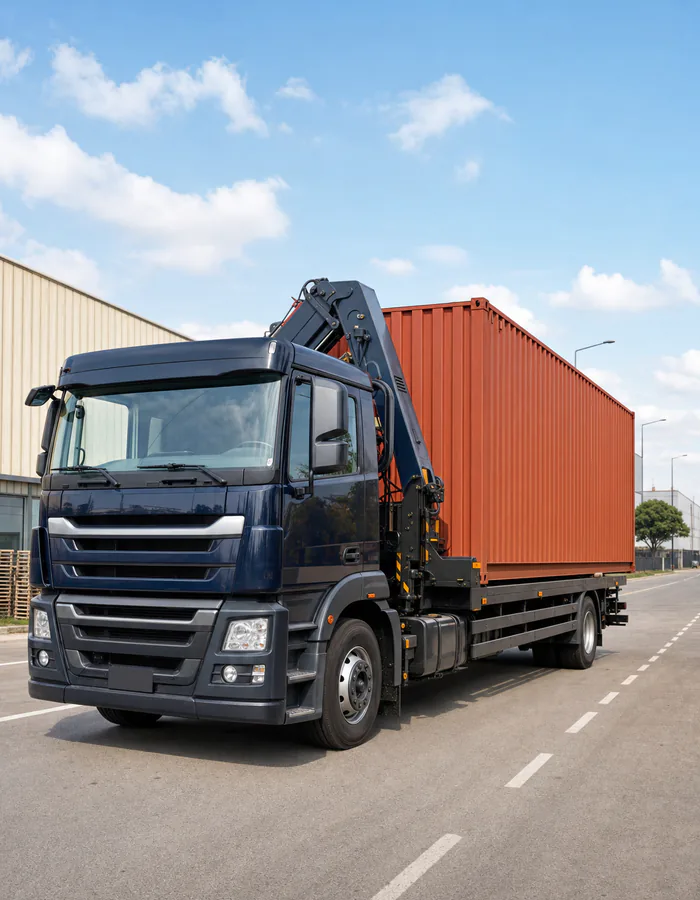 Consegna di un container con camion gru
