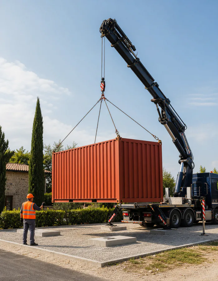 Scarico e posizionamento professionale del container